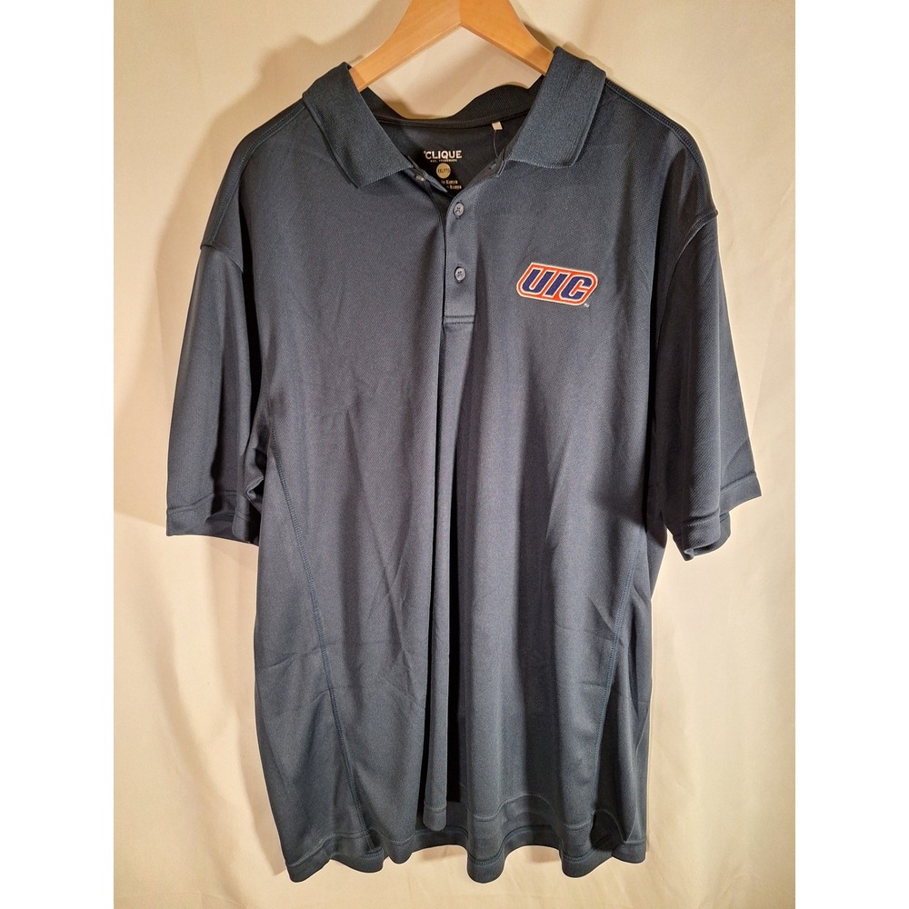 Clique Mens UIC Flames Polo Shirt Navy Blue Short Sleeve XXL MQK00023 NWT